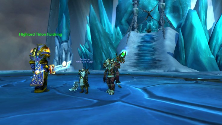 Hanging out with Tirion Fordring at the frozen throne, y'know, as I do.
